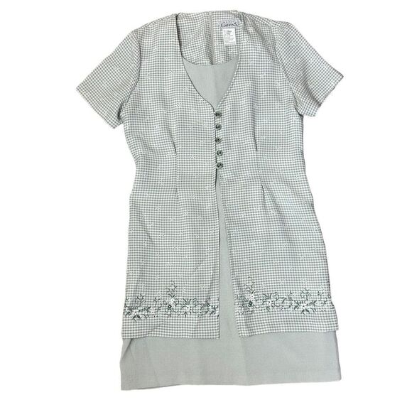 Vintage Basic Editions Sage Green Business Modest Floral Two Piece Casual Dress - Picture 1 of 6